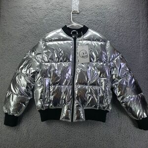 Cheap Monday Risky Bomber Jacket Metallic Silver Puffer Coat Small